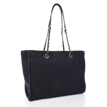 Chanel Lurex Canvas Small Deauville Tote Navy Blue Gold 3 of 10
