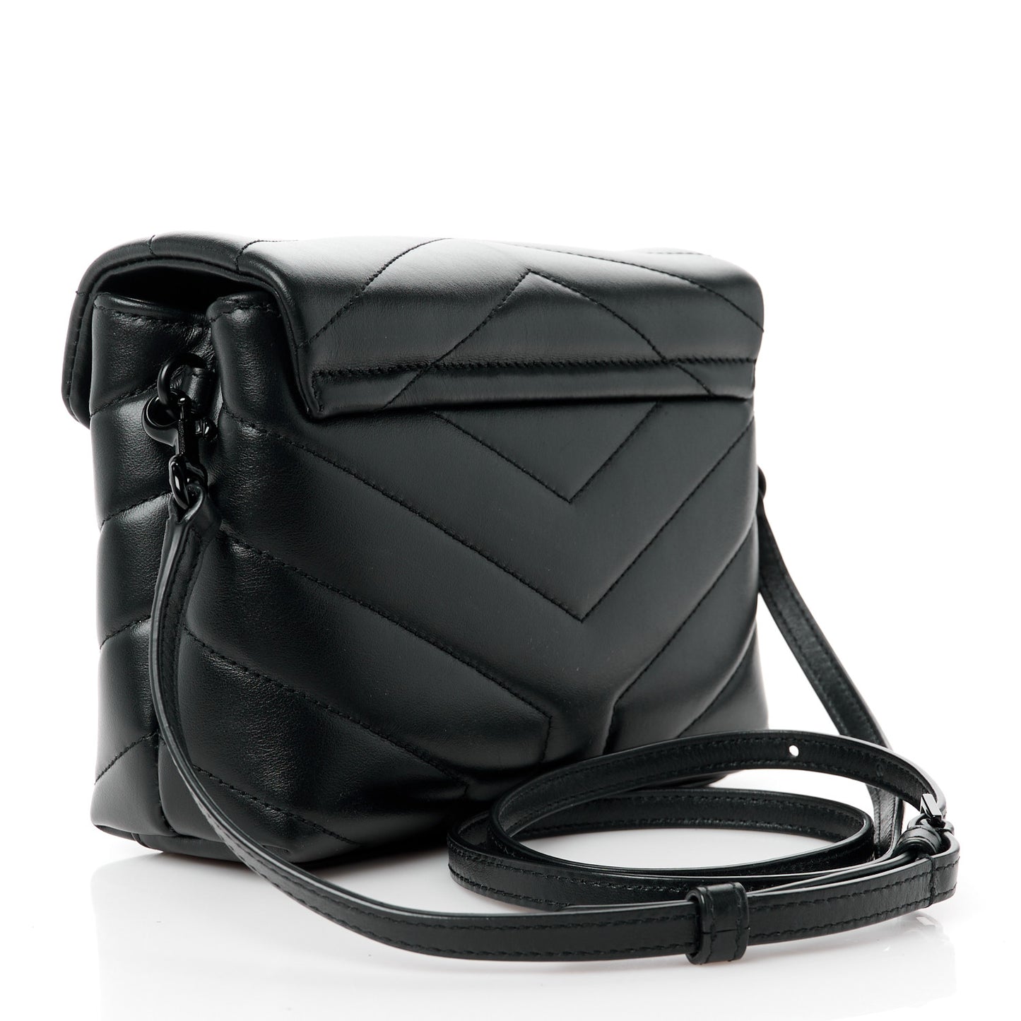 Calfskin Y Quilted Monogram Monochrome Toy Loulou Crossbody Bag Black