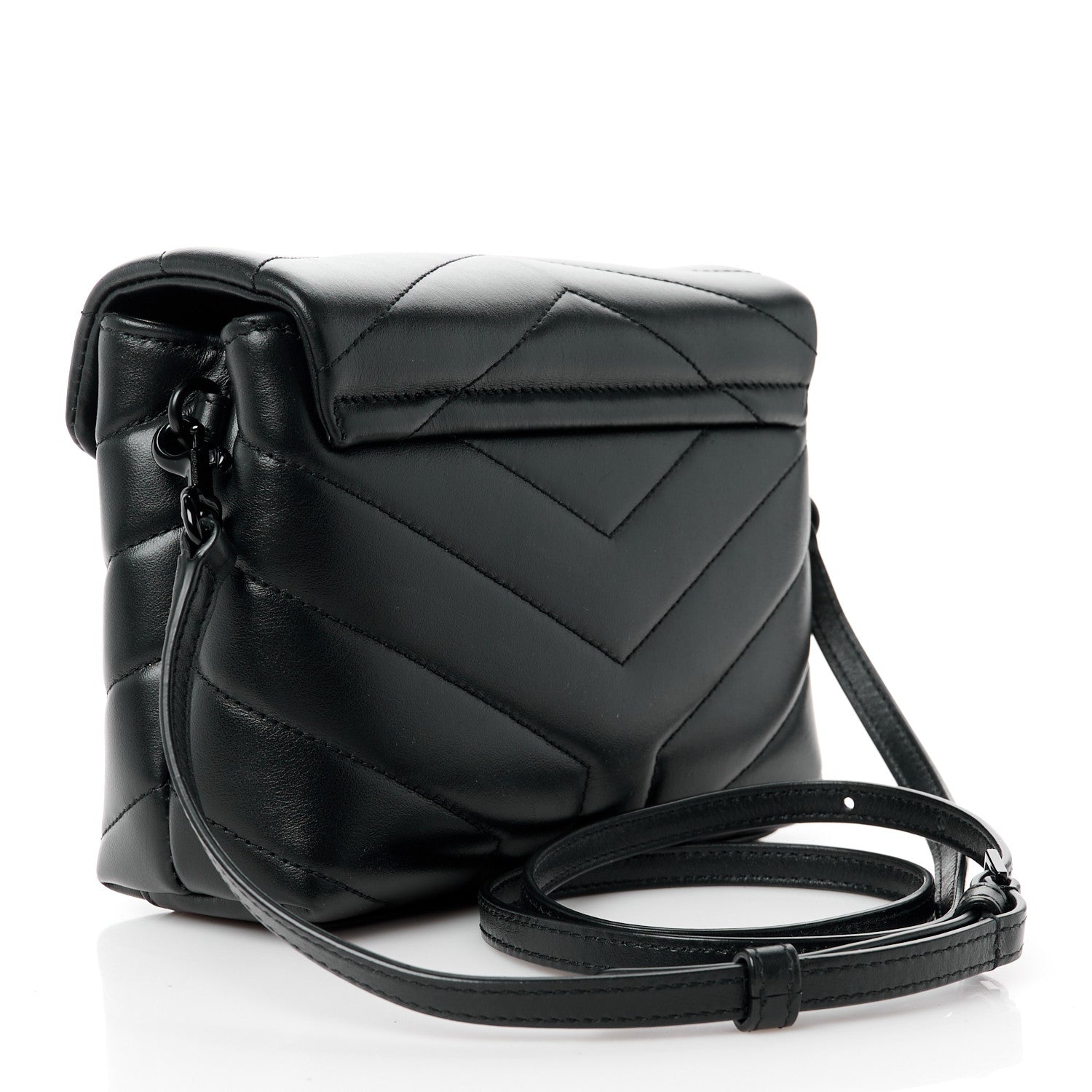 Saint Laurent Calfskin Y Quilted Monogram Monochrome Toy Loulou Crossbody Bag Black 3 of 12
