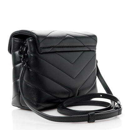 Saint Laurent Calfskin Y Quilted Monogram Monochrome Toy Loulou Crossbody Bag Black 3 of 12
