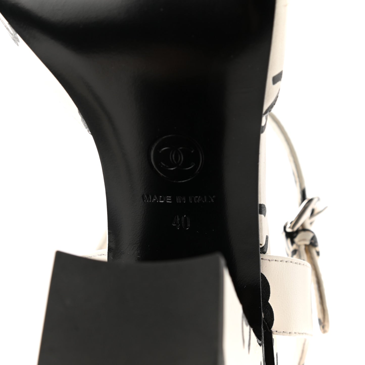 Printed Lambskin CC Sandals 40 White Black
