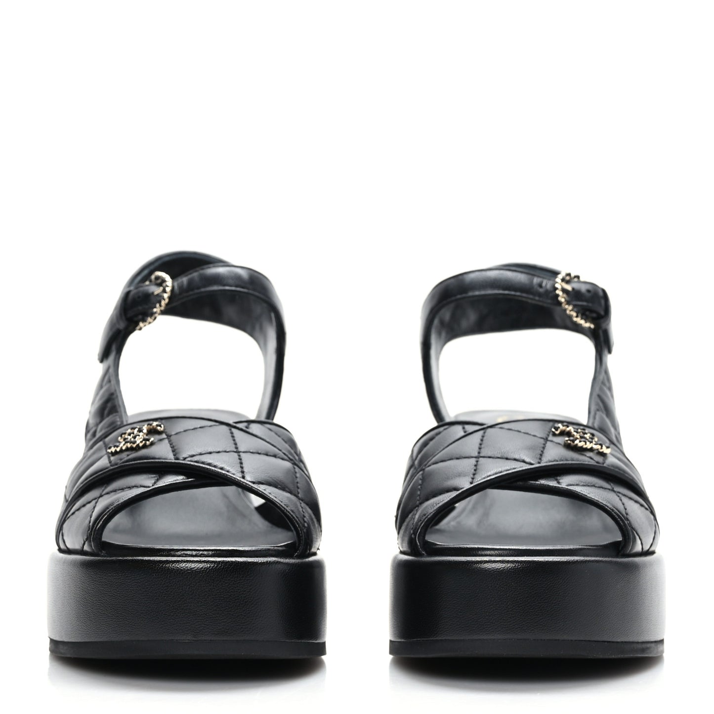 Lambskin Quilted CC Platform Sandals 36 Black