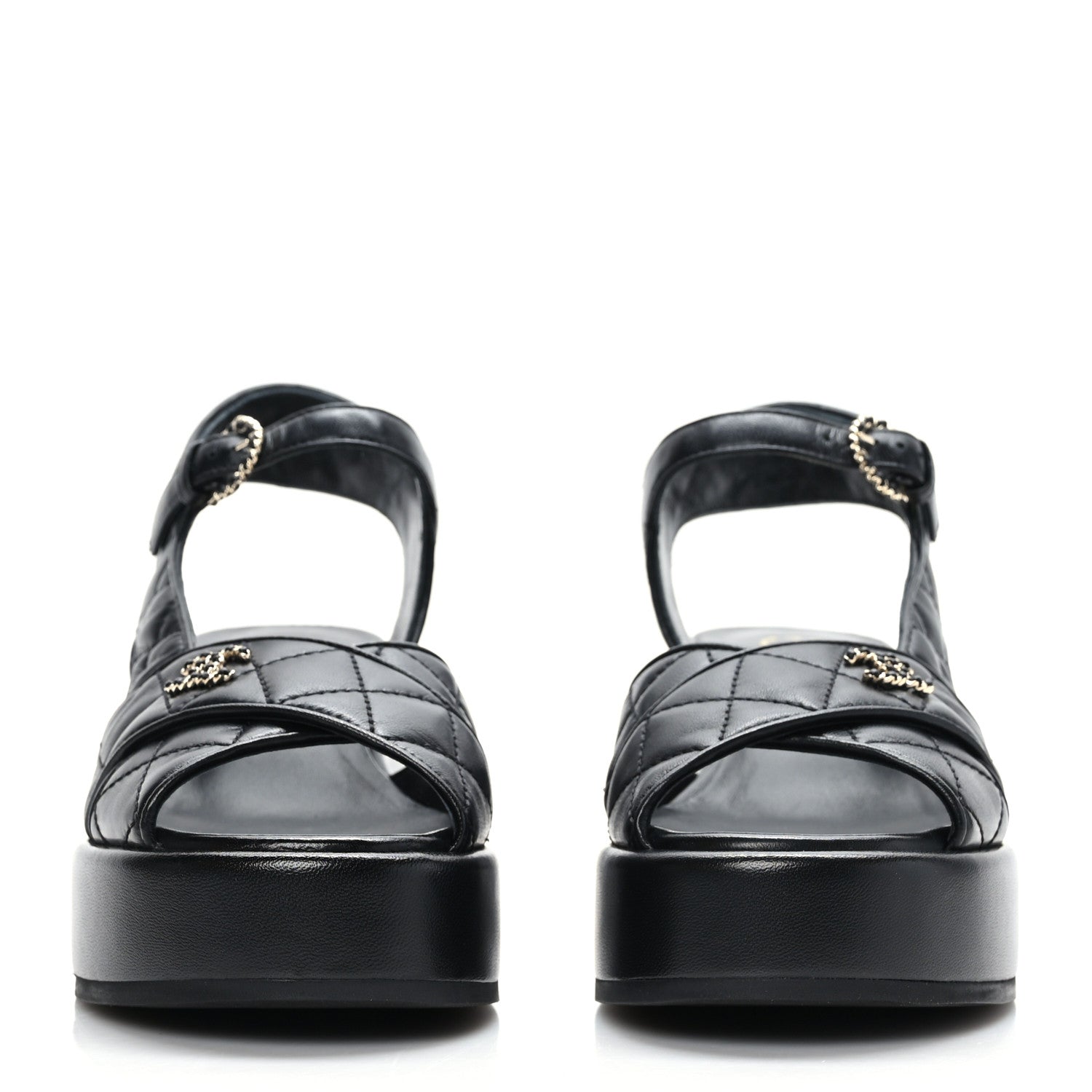 Chanel Lambskin Quilted CC Platform Sandals 36 Black 2 of 8