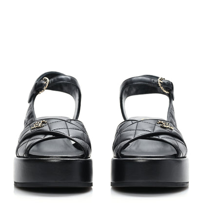 Chanel Lambskin Quilted CC Platform Sandals 36 Black 2 of 8