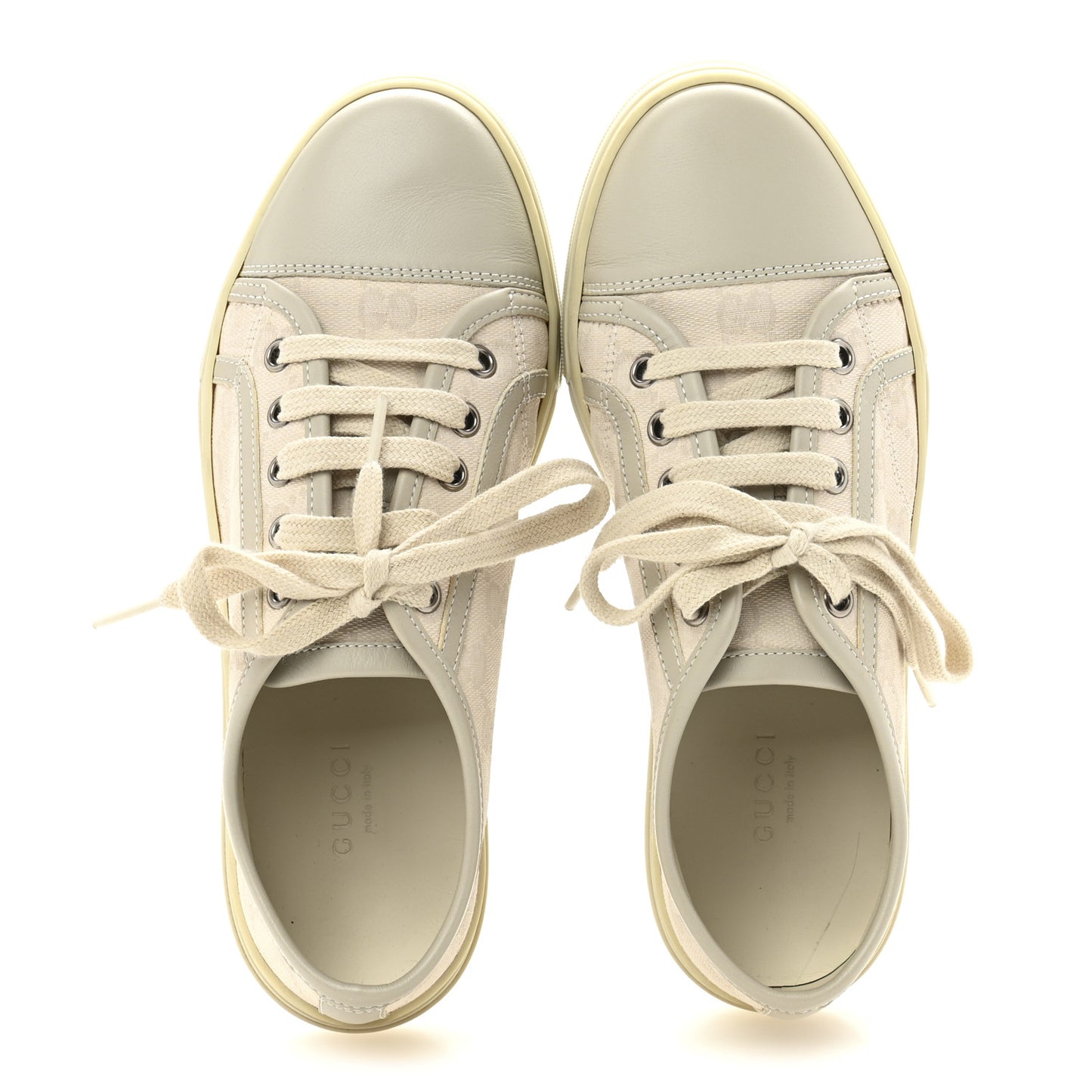 Washed Cotton GG Monogram Calfskin Womens Low Top Sneakers 35.5 White Mystic White Great White