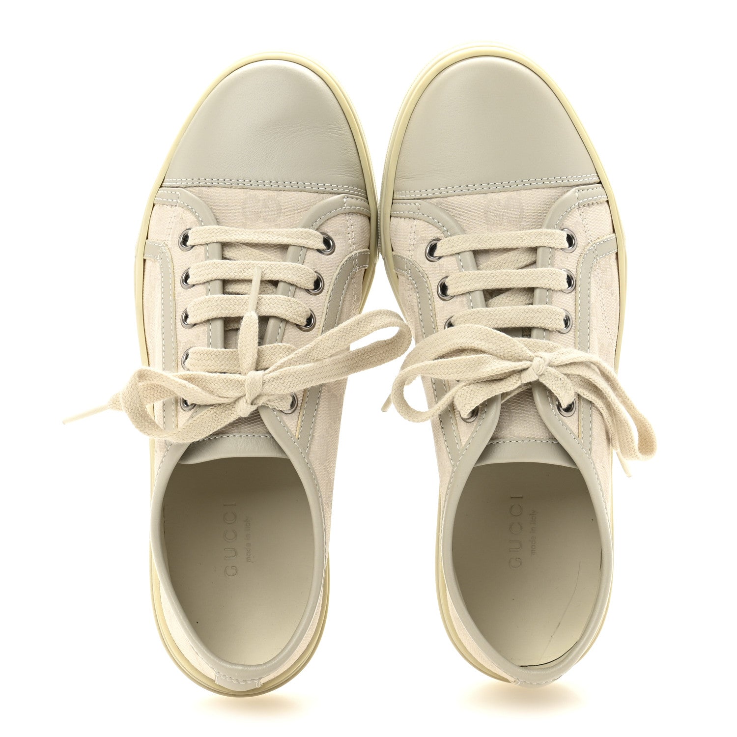 Gucci Washed Cotton GG Monogram Calfskin Womens Low Top Sneakers 35.5 White Mystic White Great White 2 of 9