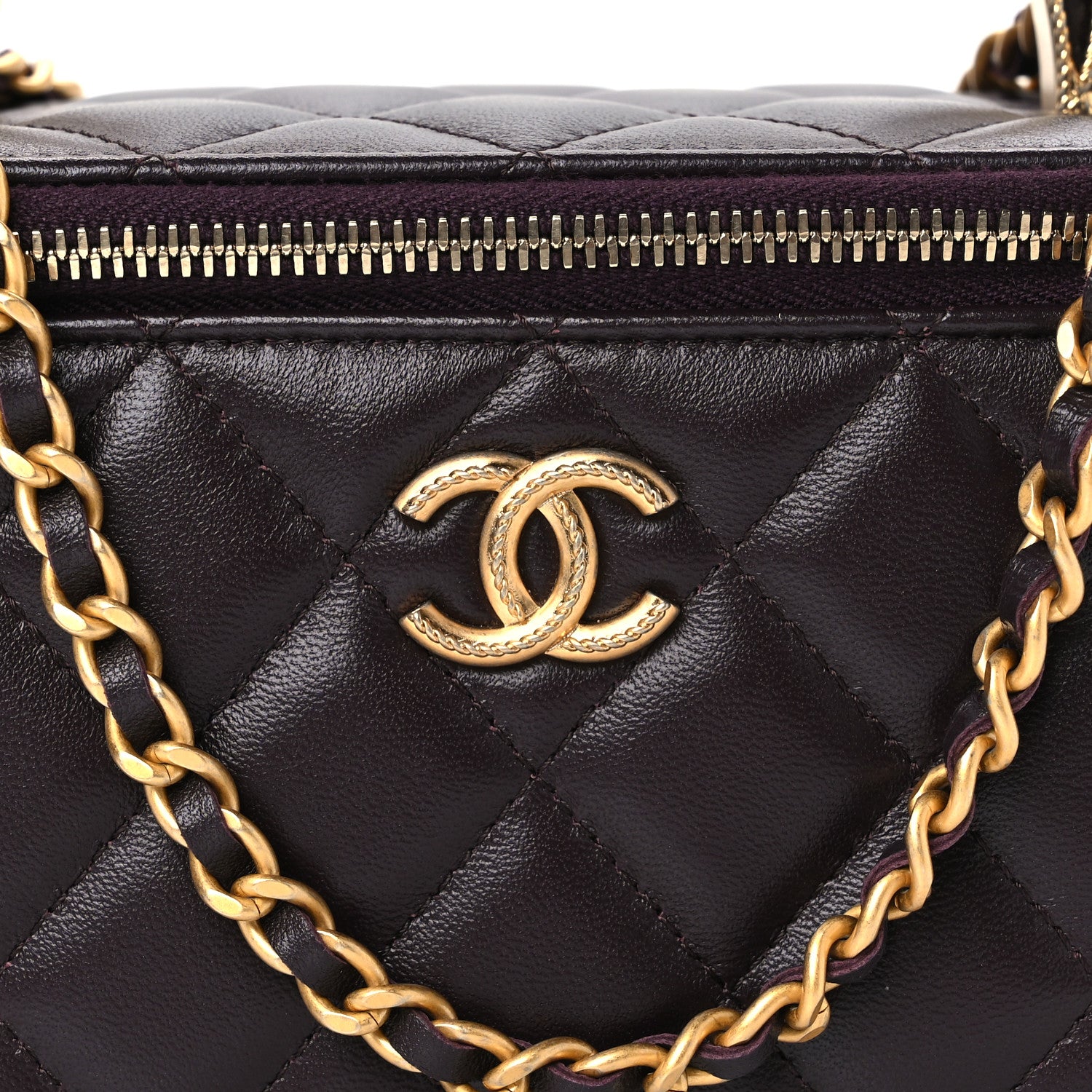 Chanel Lambskin Quilted Metal Twist Small Top Handle Vanity Case With Chain Burgundy 7 of 9