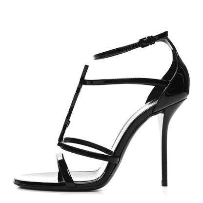 Saint Laurent Calfskin Cassandra 100 Ankle Strap Sandals 37 Black 1 of 9