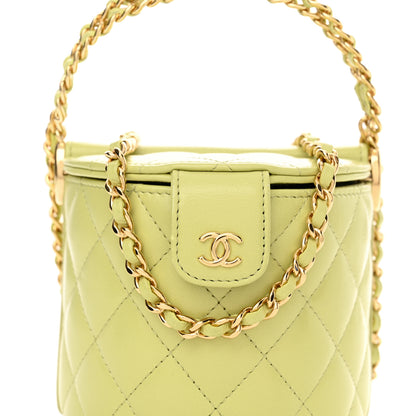 Chanel Shiny Lambskin Quilted Chain Top Handle Vanity With Chain Light Green 8 of 11