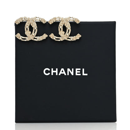 Chanel Crystal CC Camellia Earrings Gold 5 of 5