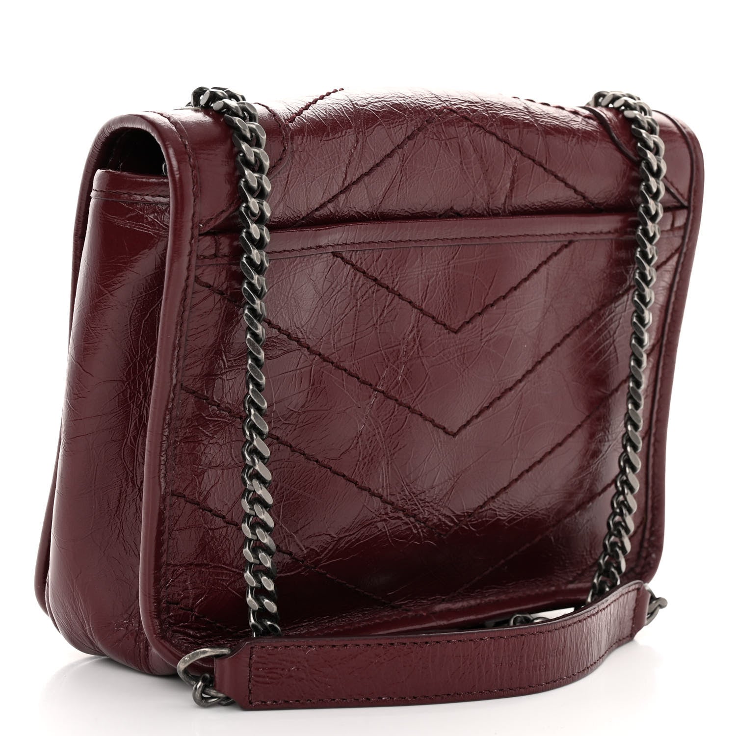 Saint Laurent SAINT LAURENT Crinkled Calfskin Matelasse Monogram Niki Chain Wallet Dark Legion Red 3 of 9