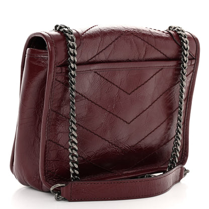 Saint Laurent SAINT LAURENT Crinkled Calfskin Matelasse Monogram Niki Chain Wallet Dark Legion Red 3 of 9