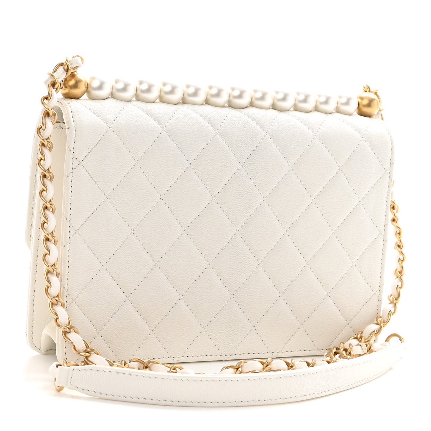 Lambskin Quilted Small Chic Pearls Flap White