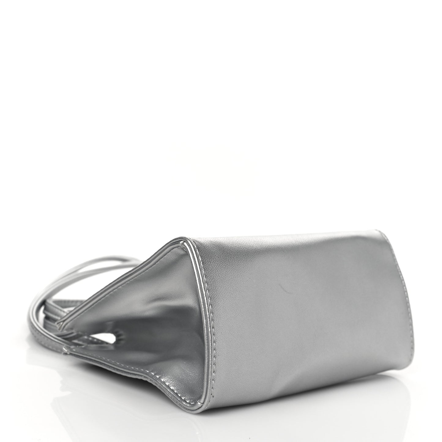 Metallic Vegan Leather Small Shopping Bag Silver
