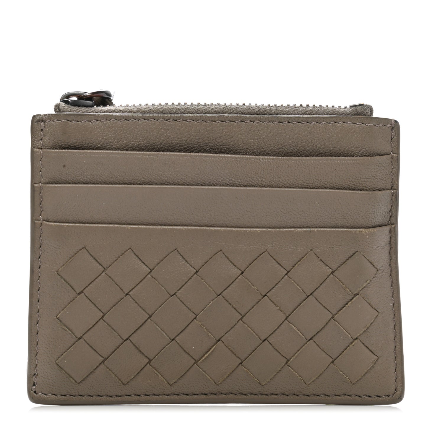 Calfskin Intrecciato Zip Card Holder Shadow