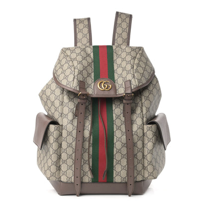 Gucci GG Supreme Monogram Medium Ophidia Double Buckle Backpack Brown 1 of 14