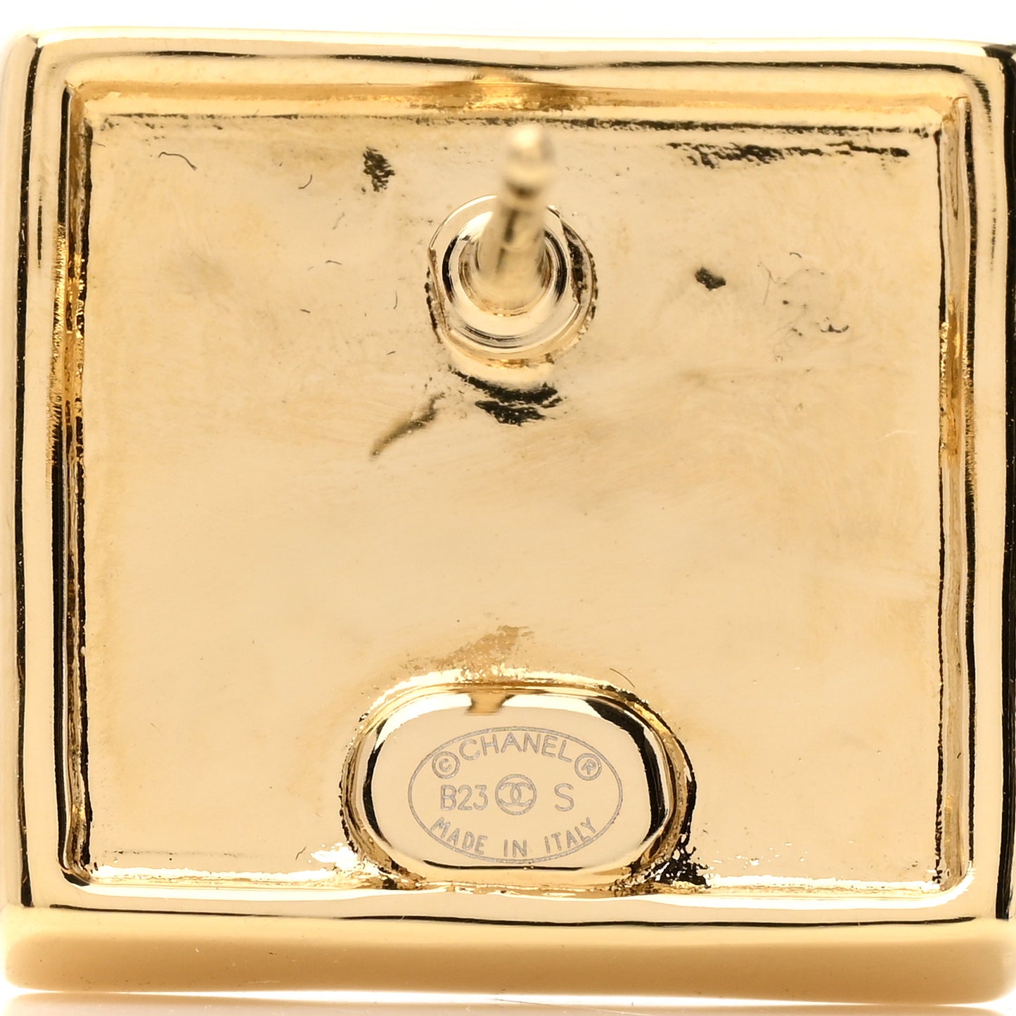 Metal Enamel CC Square Earrings Gold Black