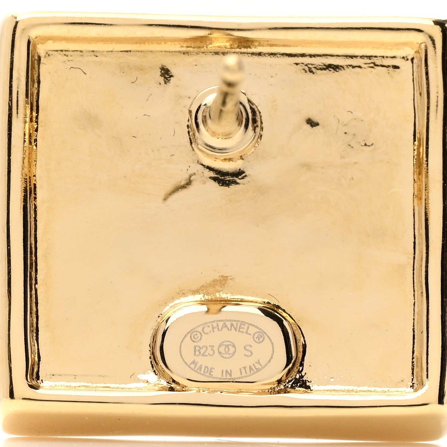 Chanel Metal Enamel CC Square Earrings Gold Black 4 of 4