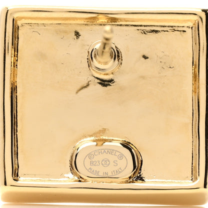 Chanel Metal Enamel CC Square Earrings Gold Black 4 of 4