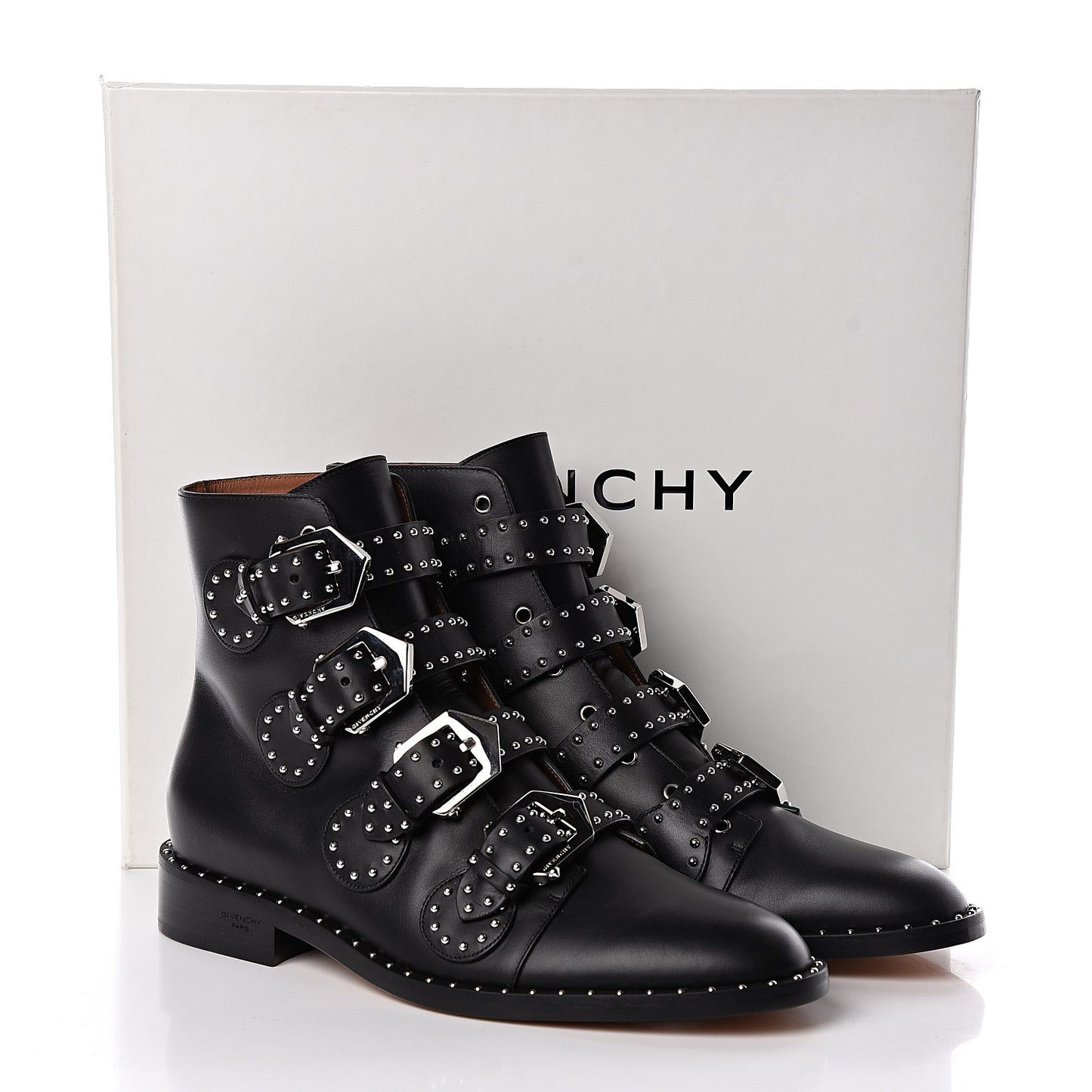 Calfskin Studded Prue Buckle Bootie 38.5 Black