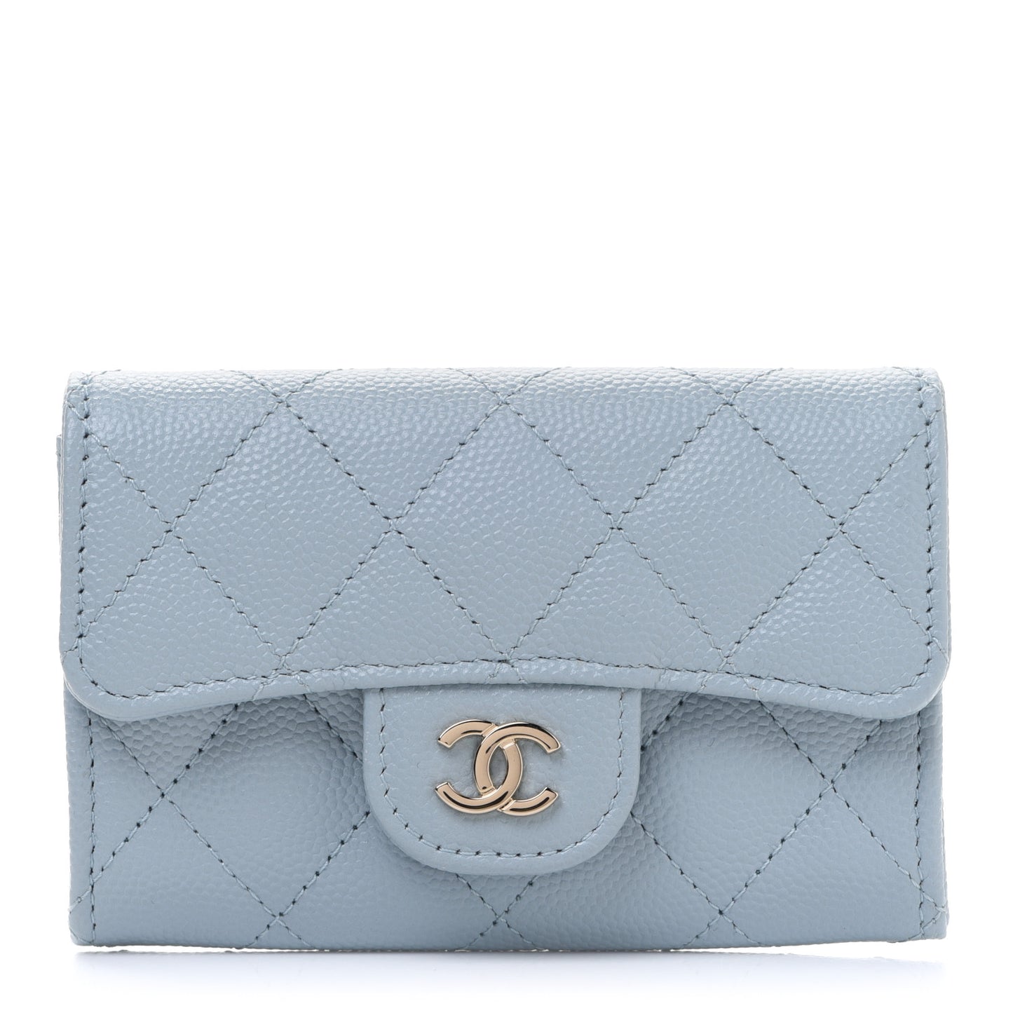 Caviar Quilted Flap Card Holder Wallet Light Blue