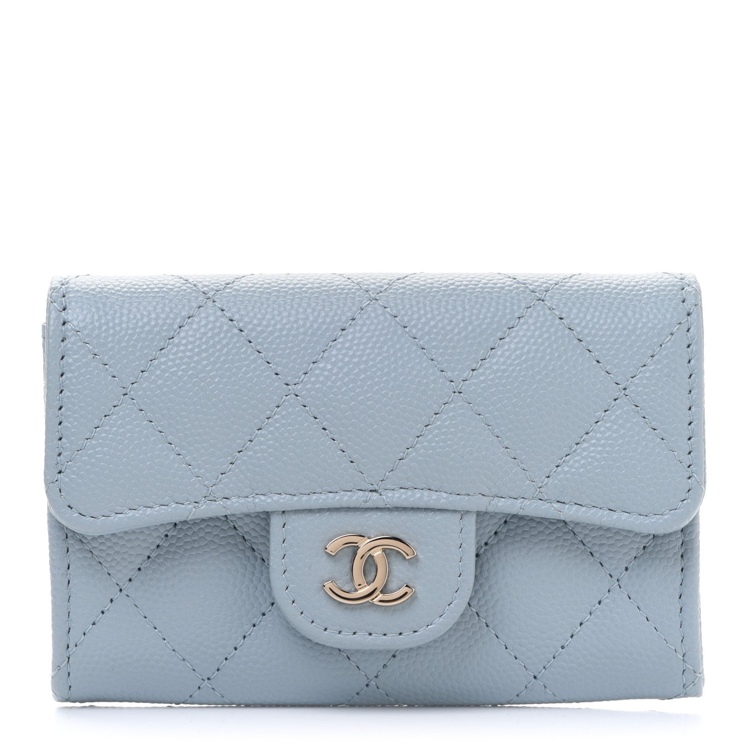 Chanel Caviar Quilted Flap Card Holder Wallet Light Blue 1 of 9