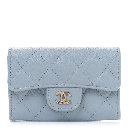Chanel Caviar Quilted Flap Card Holder Wallet Light Blue 1 of 9