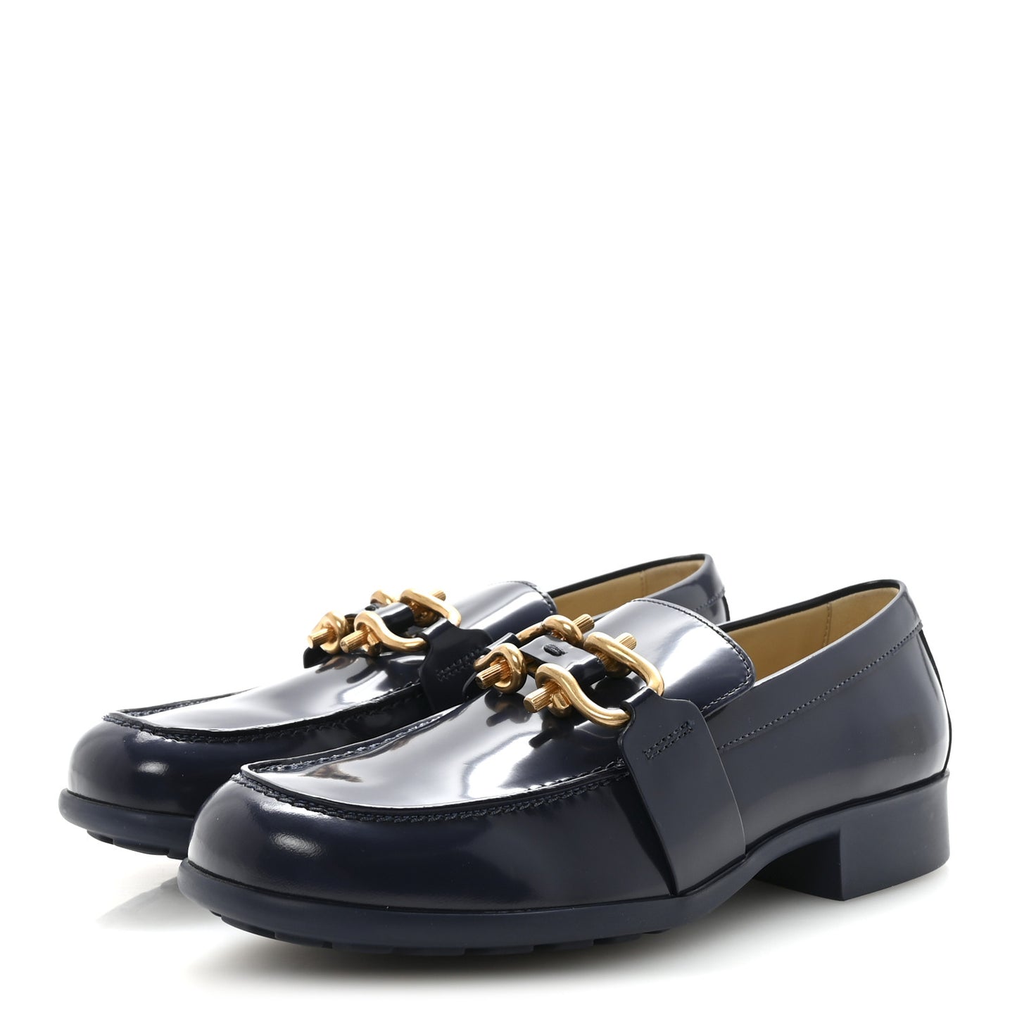 Glossy Calfskin Monsieur Loafers 37.5 Navy Blue