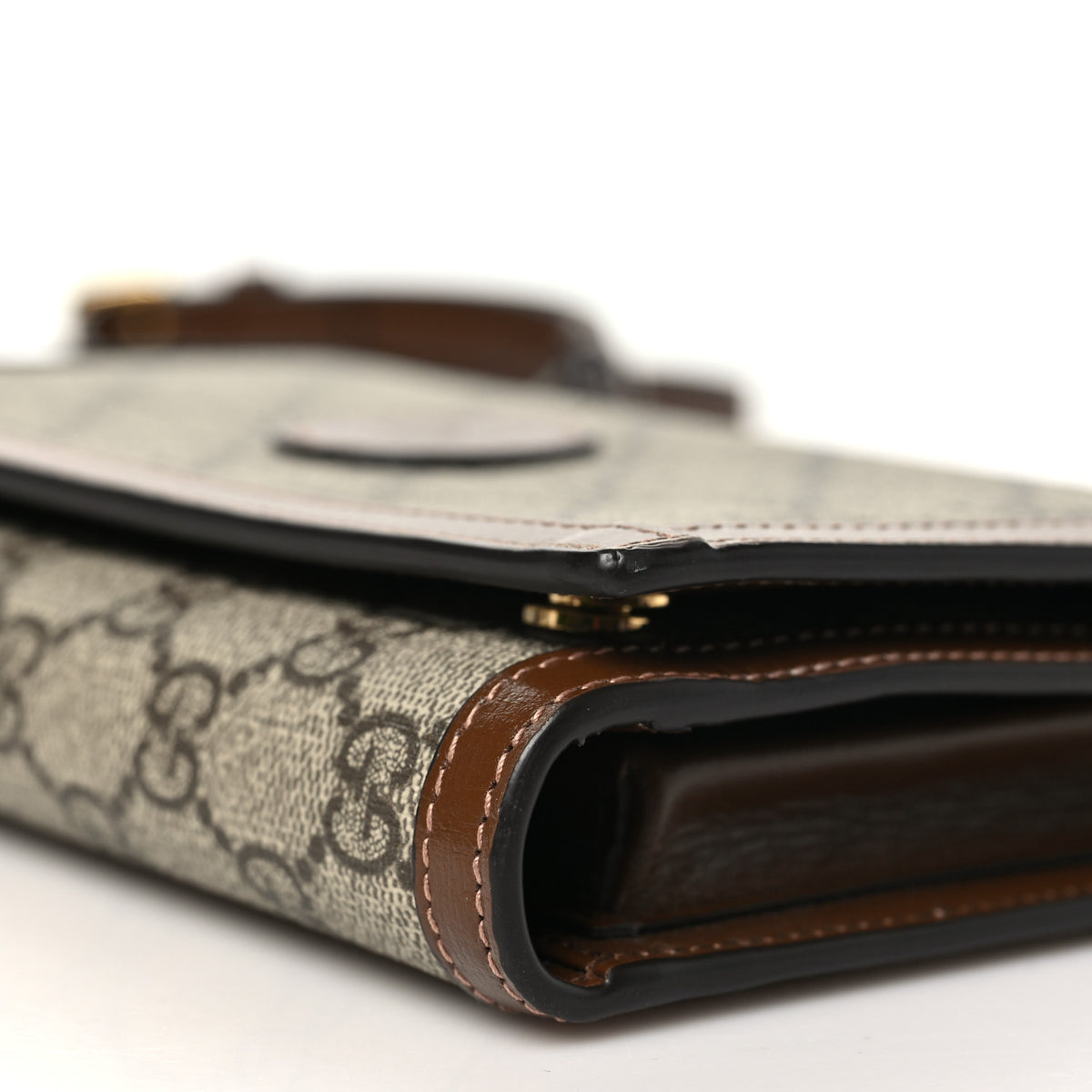 Supreme Monogram Textured Calfskin Retro Interlocking G Medium Wallet On Strap Beige Ebony Brown Sugar