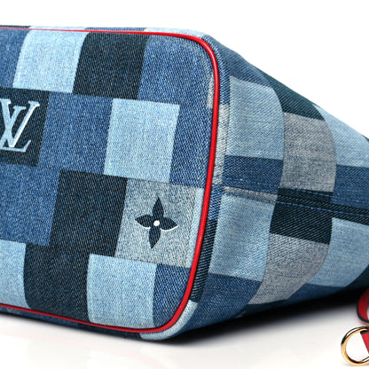 Louis Vuitton Denim Damier Monogram Patchwork Neverfull Blue Rouge 12 of 12