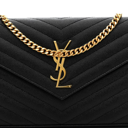 Saint Laurent Grain De Poudre Matelasse Chevron Monogram Chain Wallet Black 6 of 9