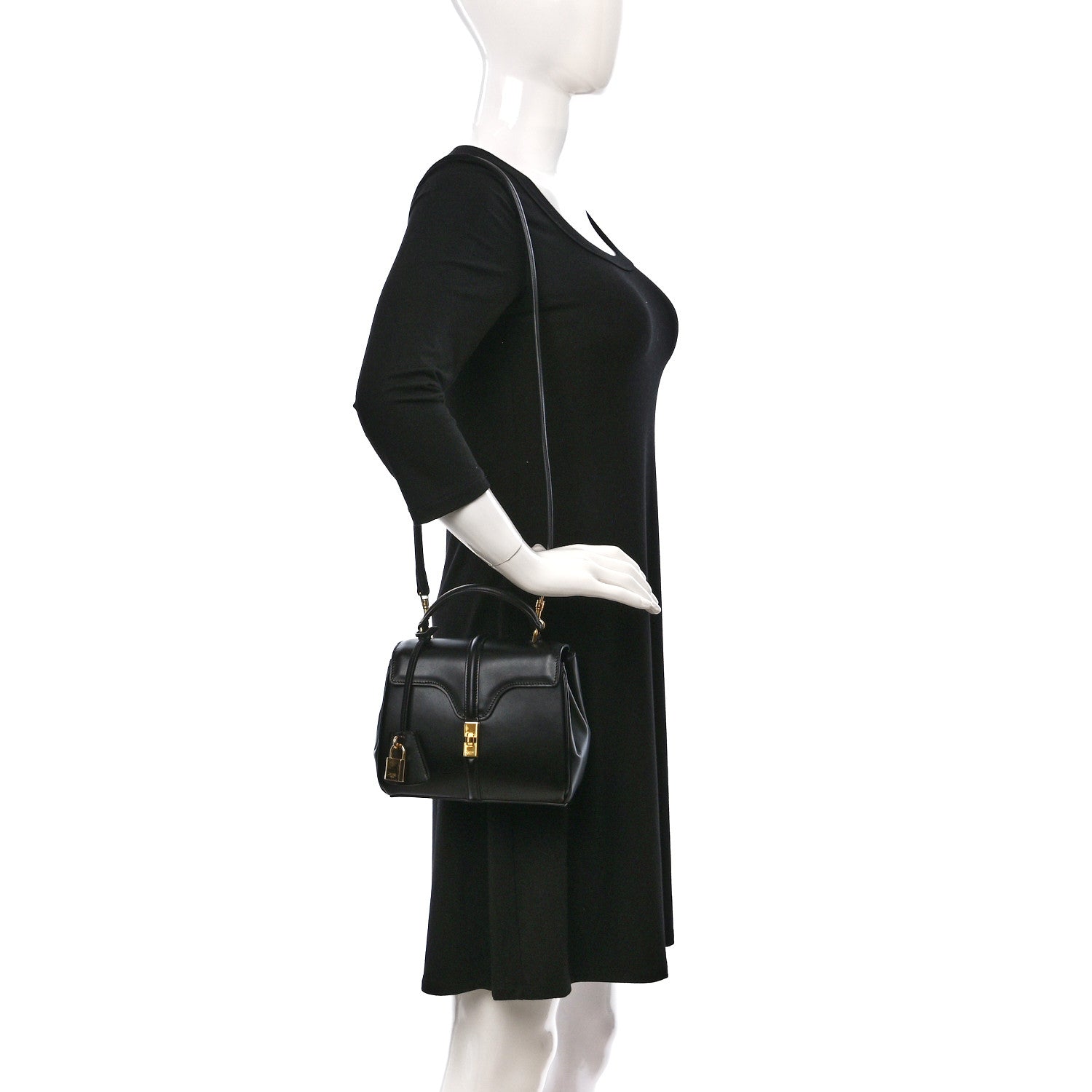 Celine Satinated Calfskin Mini 16 Top Handle Bag Black 3 of 9