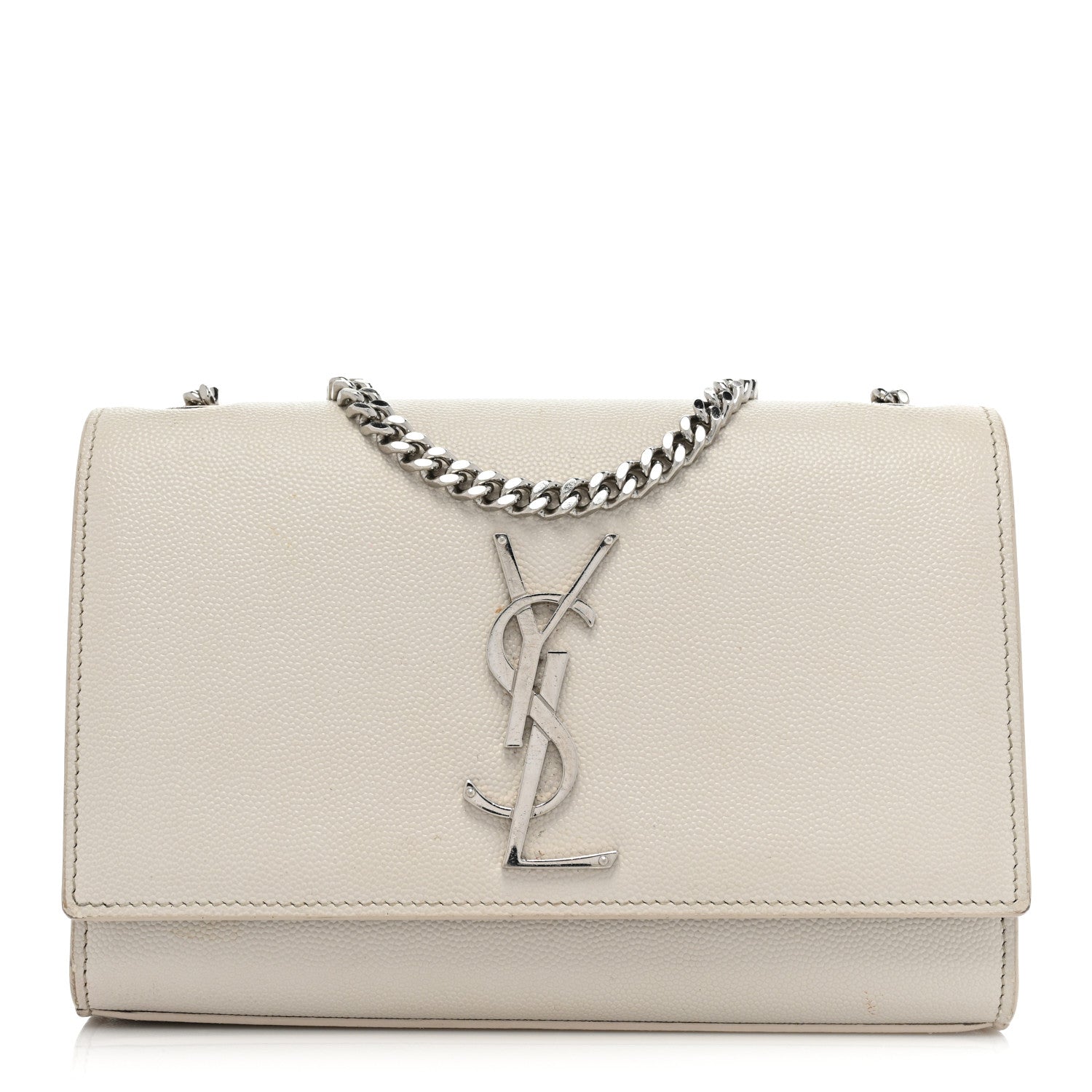 Saint Laurent Grain De Poudre Small Monogram Kate Satchel Icy White 1 of 27