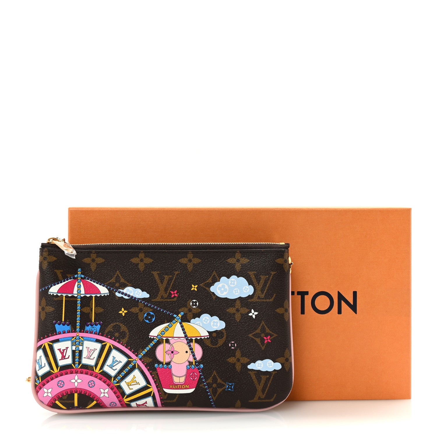 Louis Vuitton Monogram 2020 Christmas Animation Big Wheel Double Zip Pochette Rose Ballerine 9 of 9