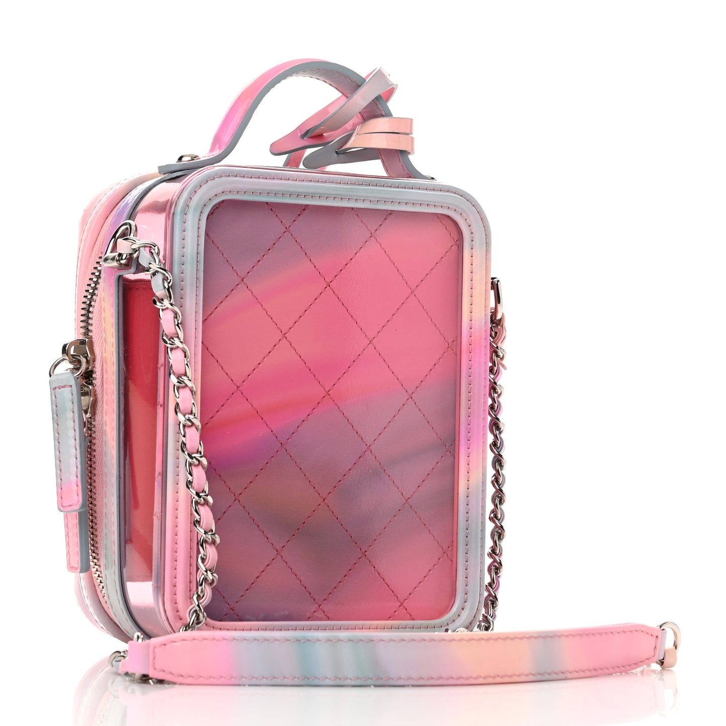 PVC Patent Calfskin Patent Lambskin Vertical Vanity Case Pink