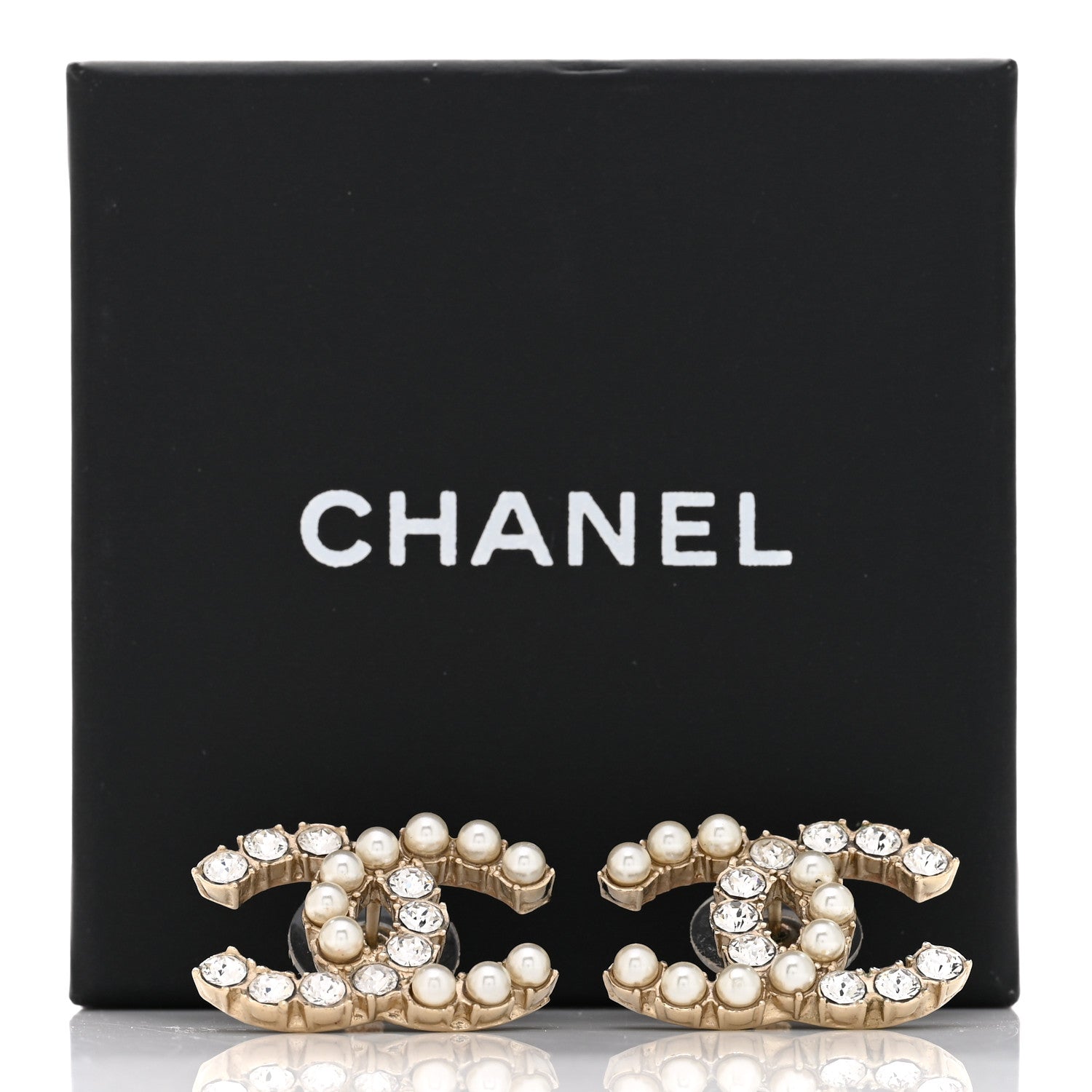 Chanel Crystal Pearl CC Dazzling Domino Earrings Gold 5 of 5