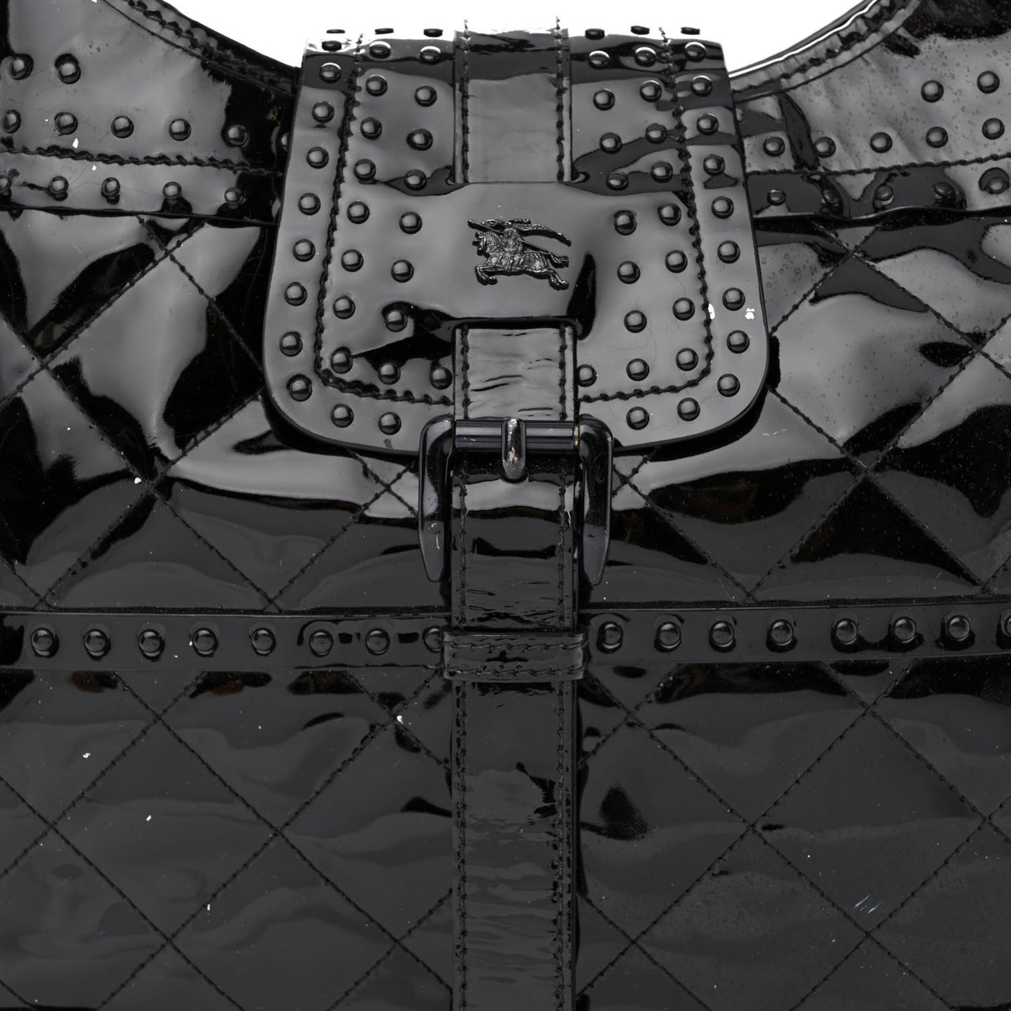 Patent Quilted Studded Brooke Hobo Black