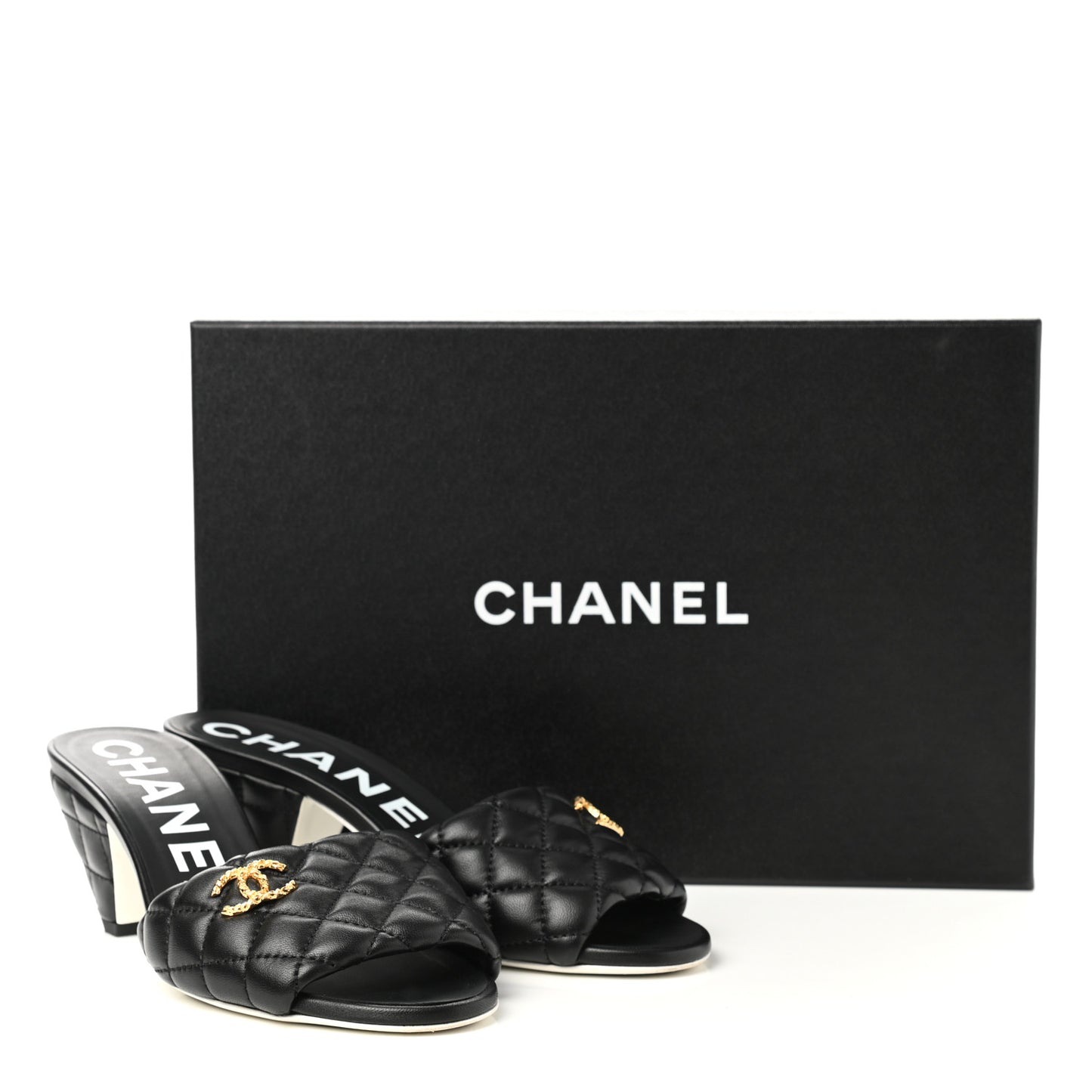 Lambskin Quilted Textured CC Mules 37 Black