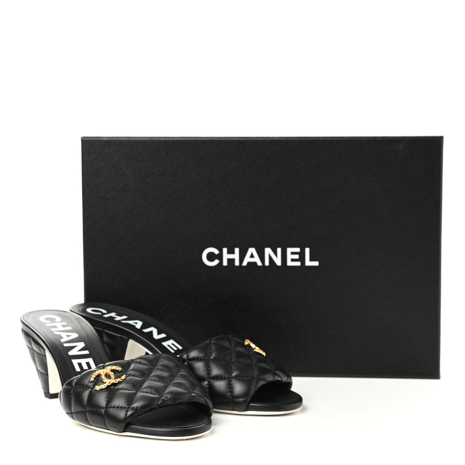 Chanel Lambskin Quilted Textured CC Mules 37 Black 9 of 9