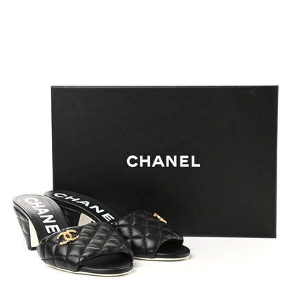 Chanel Lambskin Quilted Textured CC Mules 37 Black 9 of 9