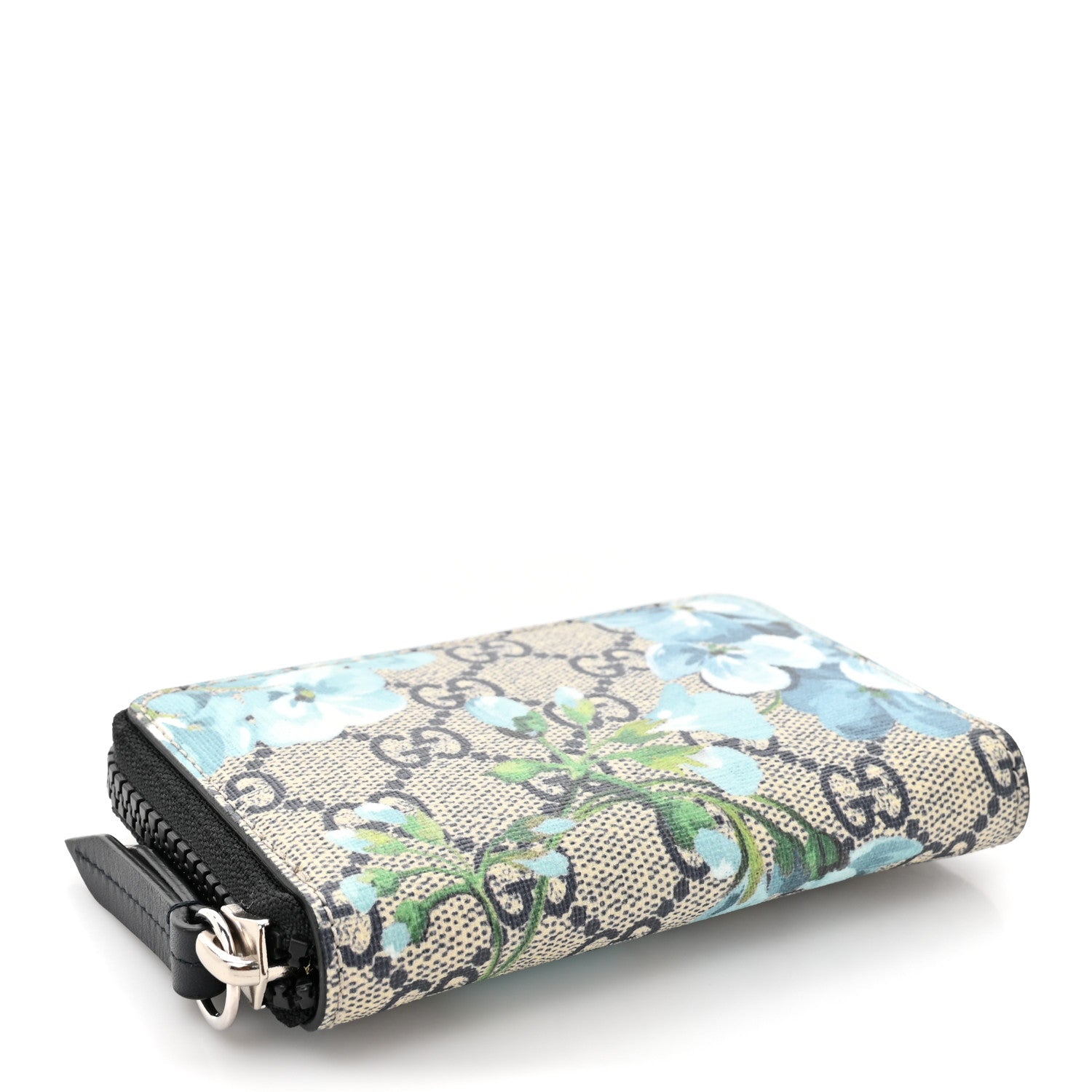 Gucci GG Supreme Monogram Blooms Zip Around Card Case Wallet Beige Blue Navy 4 of 7