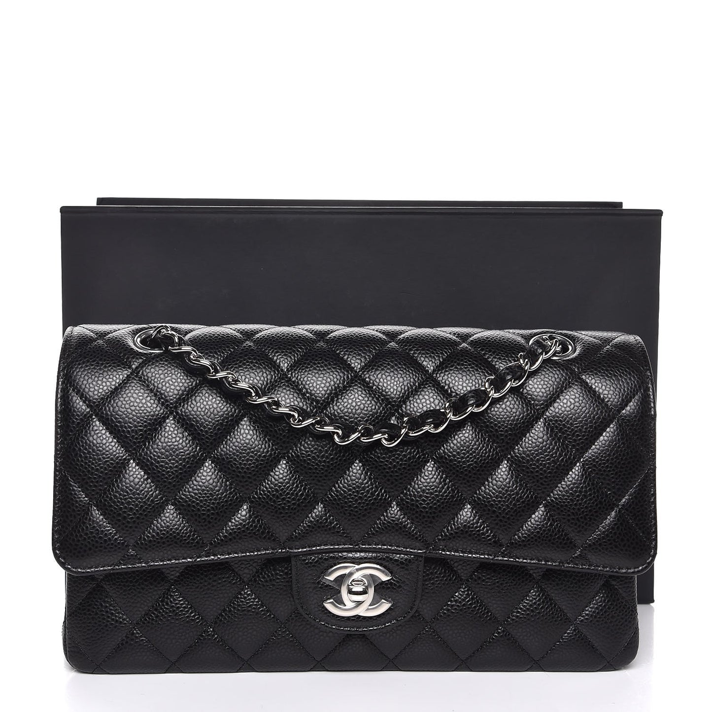 Caviar Quilted Medium Double Flap Black