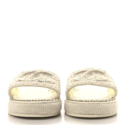 Chanel Wool Alpaca Chain CC Slide Sandals 40 Ivory 2 of 4