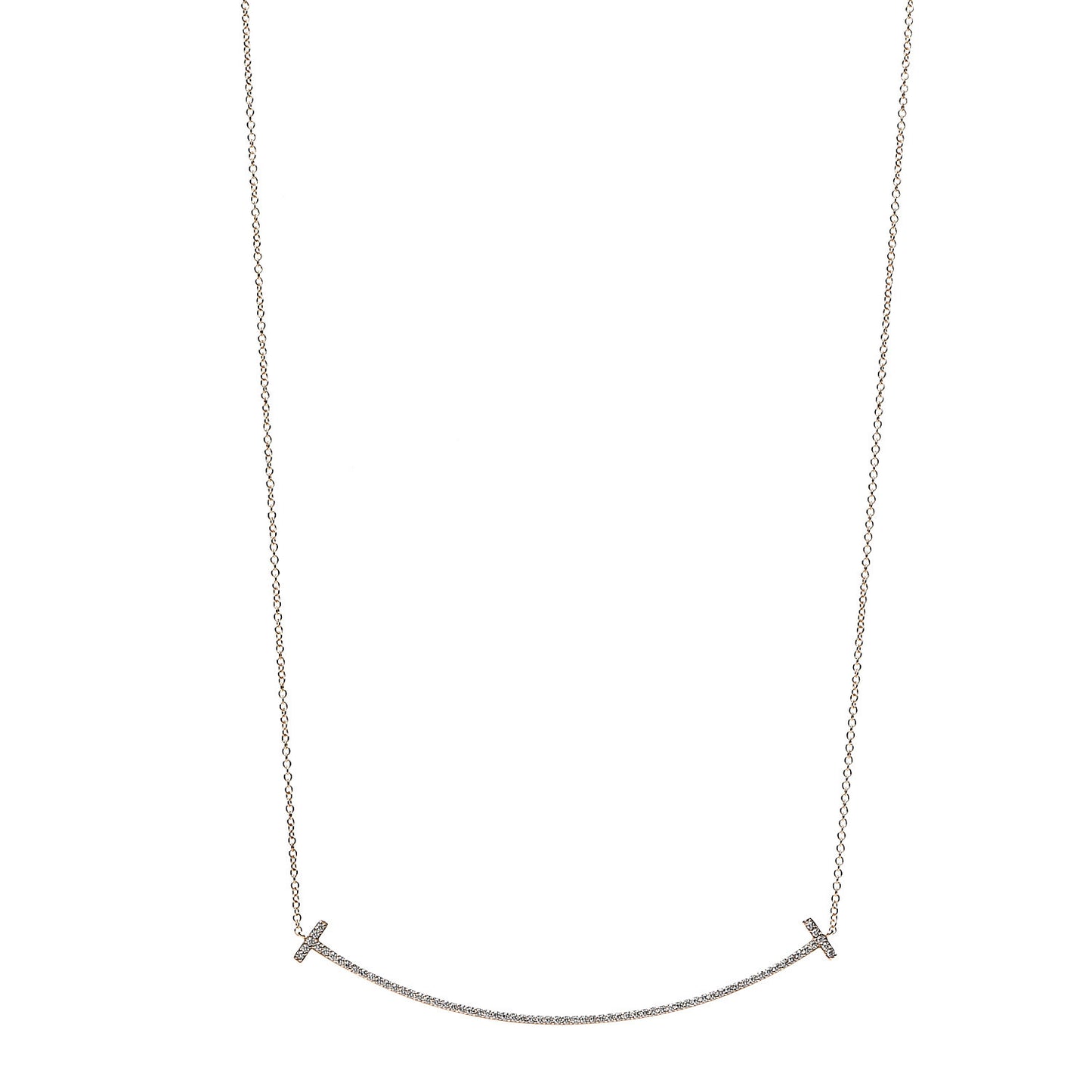 18K Rose Gold Diamond T Smile Pendant Necklace