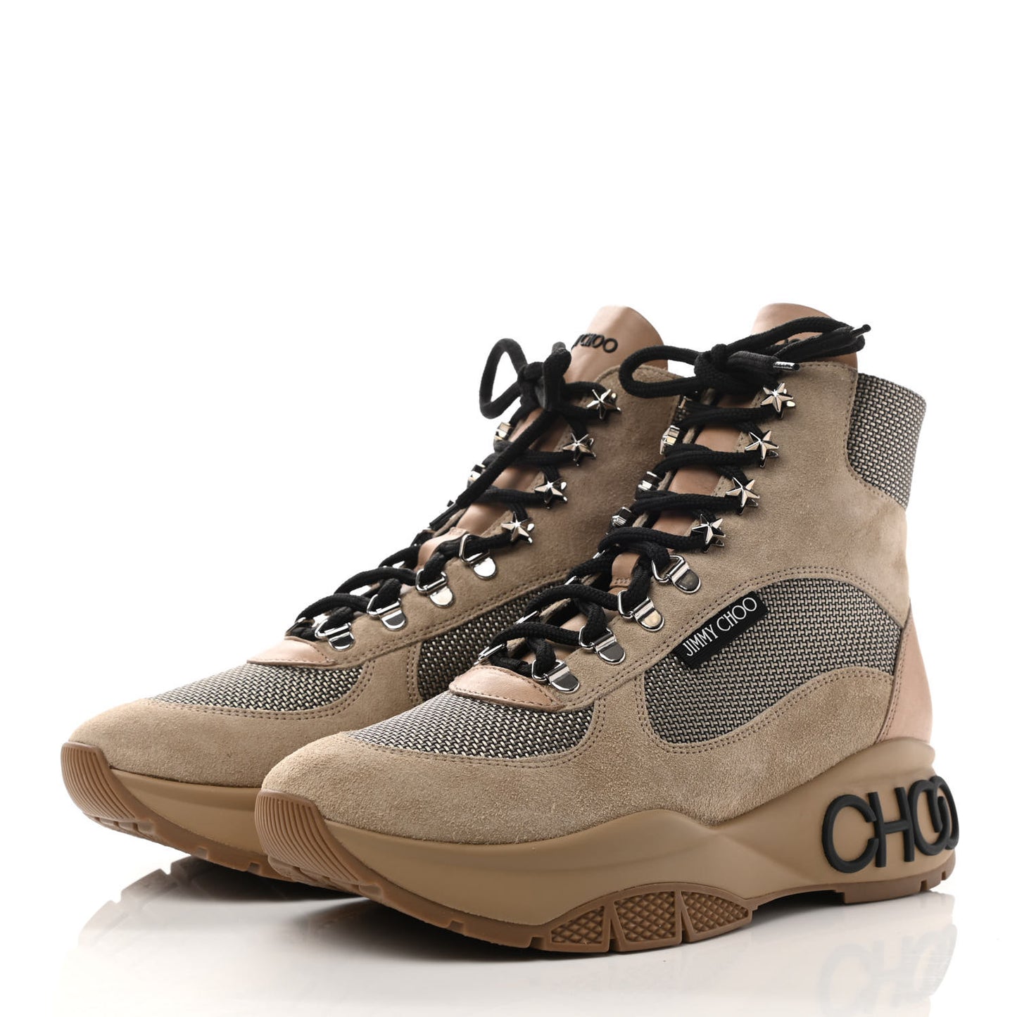 Suede Calfskin Inca Patchwork Platform Hiking Boots 39 White Sand Natural