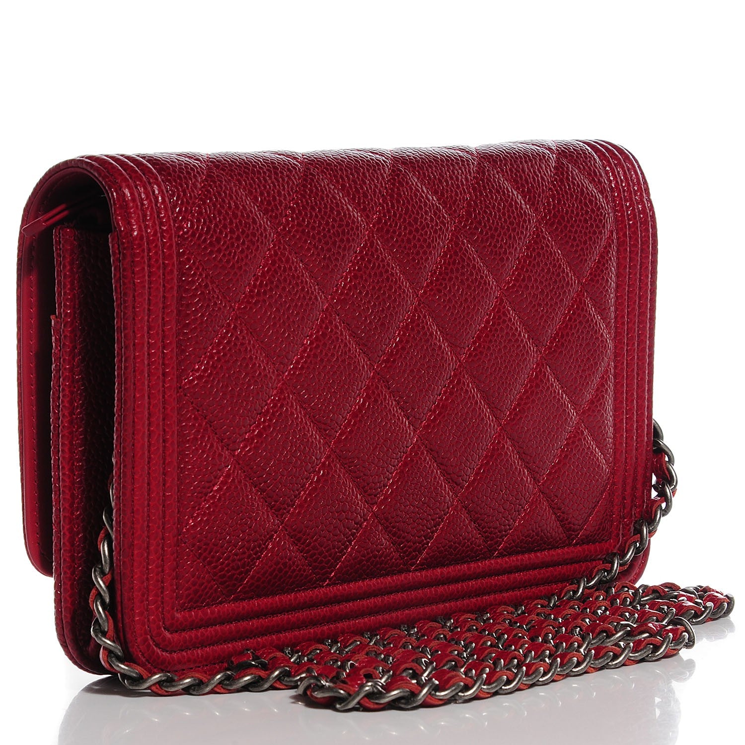 Chanel Caviar Quilted Boy Wallet On Chain WOC Red 3 of 9