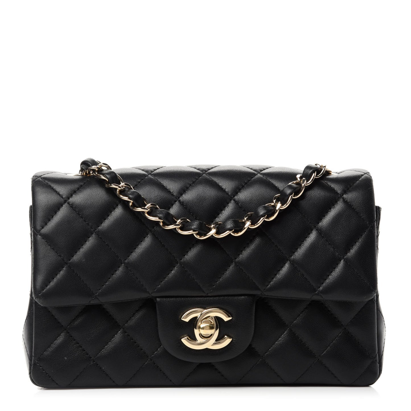 Lambskin Quilted Mini Rectangular Flap Black