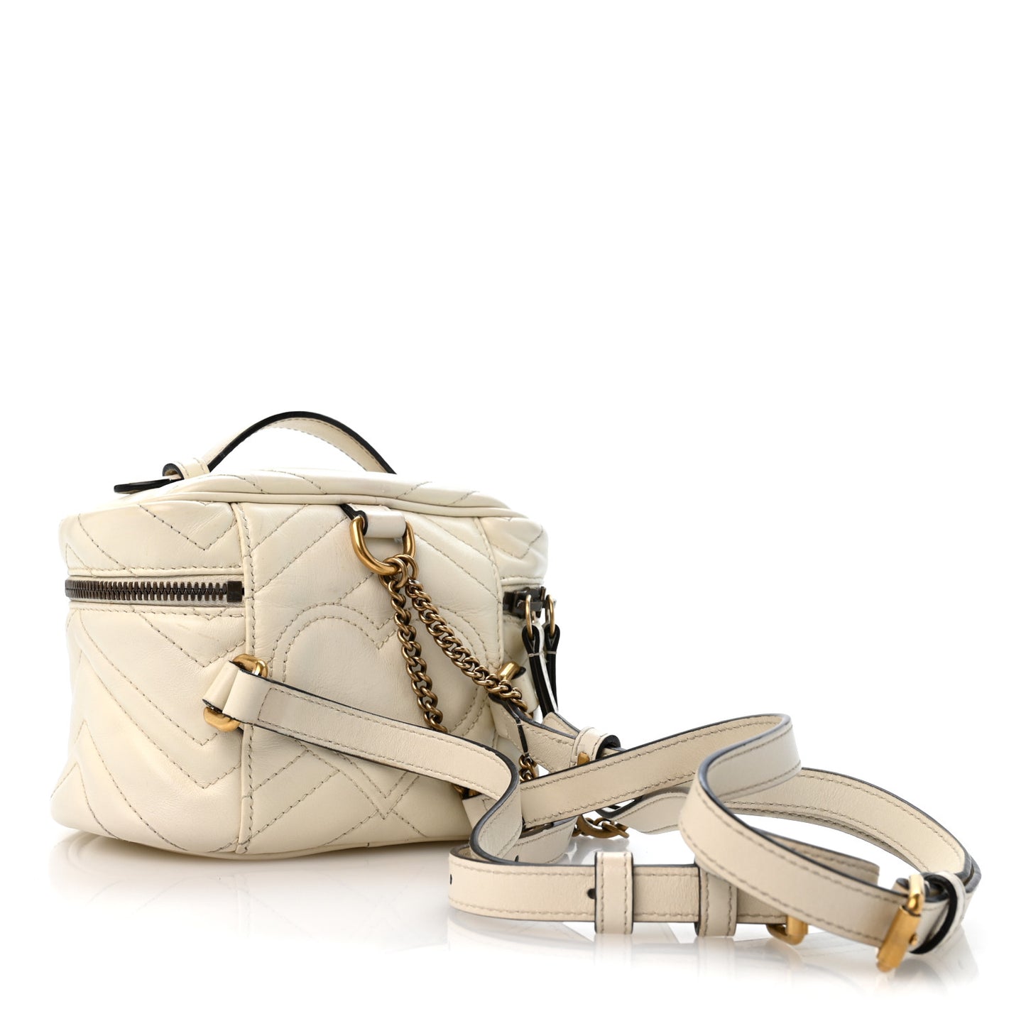 Calfskin Matelasse Mini GG Marmont Round Backpack White