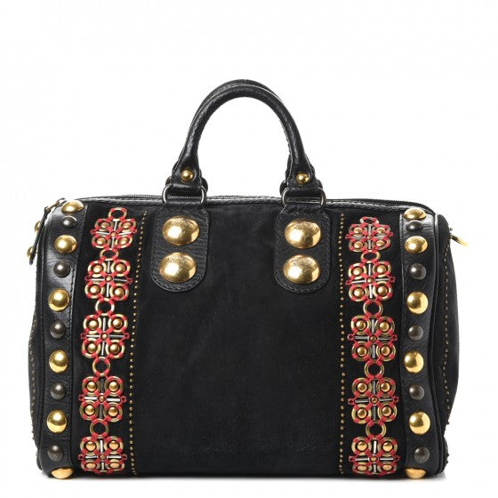 Gucci Suede Calfskin Large Babouska Studded Boston Black 2 of 19
