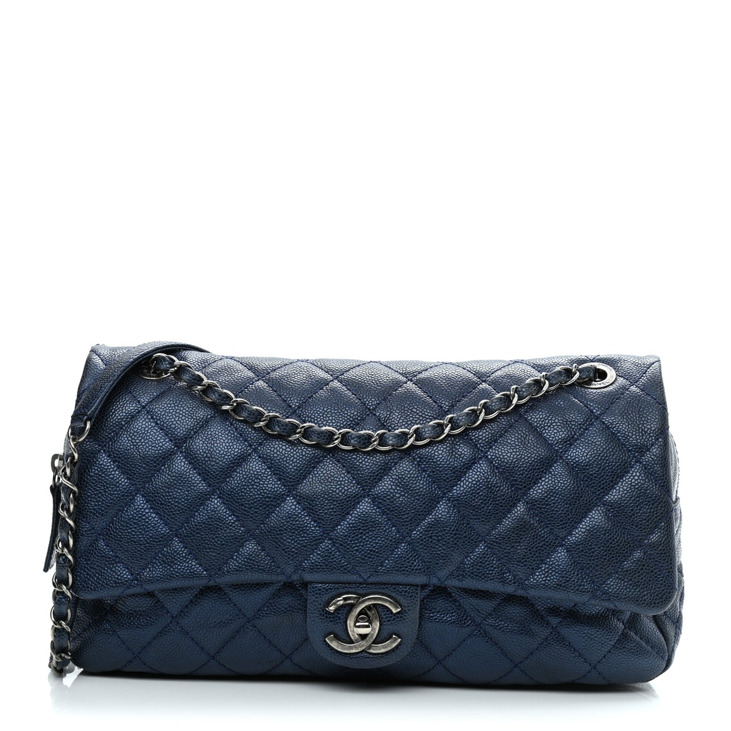 Iridescent Caviar Quilted Jumbo Easy Flap Blue